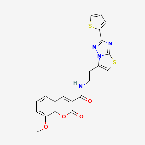 8-methoxy-2-oxo-N-(2-(2-(thiophen-2-yl)thiazolo[3,2-b][1,2,4]triazol-6-yl)ethyl)-2H-chromene-3-carboxamide