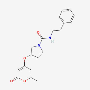 molecular formula C19H22N2O4 B2531740 3-((6-methyl-2-oxo-2H-pyran-4-yl)oxy)-N-phenethylpyrrolidine-1-carboxamide CAS No. 1787880-59-4