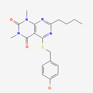 molecular formula C19H21BrN4O2S B2531749 5-((4-bromobenzyl)thio)-7-butyl-1,3-dimethylpyrimido[4,5-d]pyrimidine-2,4(1H,3H)-dione CAS No. 893907-29-4