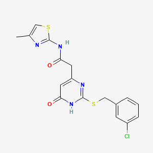 molecular formula C17H15ClN4O2S2 B2531758 2-(2-((3-chlorobenzyl)thio)-6-oxo-1,6-dihydropyrimidin-4-yl)-N-(4-methylthiazol-2-yl)acetamide CAS No. 1105212-53-0