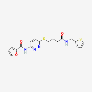 molecular formula C18H18N4O3S2 B2531776 N-(6-((4-oxo-4-((thiophen-2-ylmethyl)amino)butyl)thio)pyridazin-3-yl)furan-2-carboxamide CAS No. 1105249-10-2