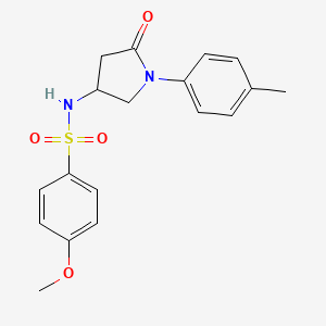 molecular formula C18H20N2O4S B2531793 4-methoxy-N-(5-oxo-1-(p-tolyl)pyrrolidin-3-yl)benzenesulfonamide CAS No. 896308-02-4