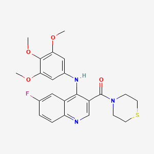 molecular formula C23H24FN3O4S B2531802 (6-氟-4-((3,4,5-三甲氧基苯基)氨基)喹啉-3-基)(硫代吗啉)甲酮 CAS No. 1358632-41-3