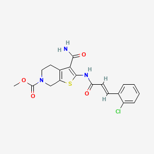 molecular formula C19H18ClN3O4S B2531813 (E)-methyl 3-carbamoyl-2-(3-(2-chlorophenyl)acrylamido)-4,5-dihydrothieno[2,3-c]pyridine-6(7H)-carboxylate CAS No. 886951-92-4