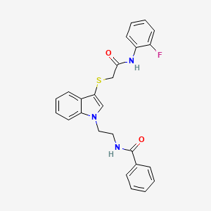 molecular formula C25H22FN3O2S B2531828 N-[2-[3-[2-(2-fluoroanilino)-2-oxoethyl]sulfanylindol-1-yl]ethyl]benzamide CAS No. 532969-98-5