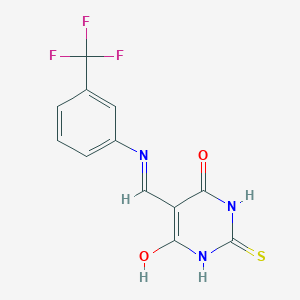 molecular formula C12H8F3N3O2S B2531830 2-thioxo-5-(((3-(trifluoromethyl)phenyl)amino)methylene)dihydropyrimidine-4,6(1H,5H)-dione CAS No. 16357-48-5