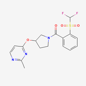 molecular formula C17H17F2N3O4S B2531849 4-{[1-(2-Difluoromethanesulfonylbenzoyl)pyrrolidin-3-yl]oxy}-2-methylpyrimidine CAS No. 2097868-23-8