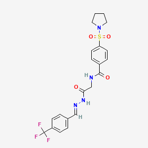 molecular formula C21H21F3N4O4S B2531851 (E)-N-(2-oxo-2-(2-(4-(trifluoromethyl)benzylidene)hydrazinyl)ethyl)-4-(pyrrolidin-1-ylsulfonyl)benzamide CAS No. 391896-07-4