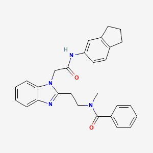 molecular formula C28H28N4O2 B2531873 N-(2-(1-(2-((2,3-Dihydro-1H-inden-5-yl)amino)-2-oxoethyl)-1H-benzo[d]imidazol-2-yl)ethyl)-N-methylbenzamide CAS No. 1595278-21-9