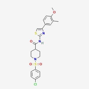molecular formula C23H24ClN3O4S2 B2531876 1-((4-chlorophenyl)sulfonyl)-N-(4-(4-methoxy-3-methylphenyl)thiazol-2-yl)piperidine-4-carboxamide CAS No. 922481-22-9