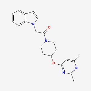 molecular formula C21H24N4O2 B2531878 1-(4-((2,6-二甲基嘧啶-4-基)氧基)哌啶-1-基)-2-(1H-吲哚-1-基)乙酮 CAS No. 2034395-84-9