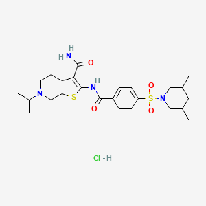 molecular formula C25H35ClN4O4S2 B2531900 盐酸2-(4-((3,5-二甲基哌啶-1-基)磺酰基)苯甲酰胺)-6-异丙基-4,5,6,7-四氢噻吩并[2,3-c]吡啶-3-甲酰胺 CAS No. 1217174-82-7