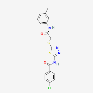 molecular formula C18H15ClN4O2S2 B2531903 4-chloro-N-(5-((2-oxo-2-(m-tolylamino)ethyl)thio)-1,3,4-thiadiazol-2-yl)benzamide CAS No. 392292-09-0