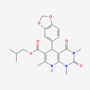 molecular formula C22H25N3O6 B2531908 2-Methylpropyl 5-(1,3-benzodioxol-5-yl)-1,3,7-trimethyl-2,4-dioxo-1,2,3,4,5,8-hexahydropyrido[2,3-d]pyrimidine-6-carboxylate CAS No. 868144-48-3