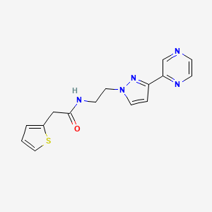 molecular formula C15H15N5OS B2531916 N-(2-(3-(pyrazin-2-yl)-1H-pyrazol-1-yl)ethyl)-2-(thiophen-2-yl)acetamide CAS No. 2034605-89-3