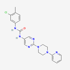 molecular formula C21H22ClN7O B2531973 1-(3-Chloro-4-methylphenyl)-3-(2-(4-(pyridin-2-yl)piperazin-1-yl)pyrimidin-5-yl)urea CAS No. 1396889-46-5