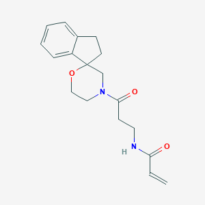 molecular formula C18H22N2O3 B2531987 N-(3-Oxo-3-spiro[1,2-dihydroindene-3,2'-morpholine]-4'-ylpropyl)prop-2-enamide CAS No. 2198438-97-8