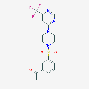 molecular formula C17H17F3N4O3S B2532025 1-(3-((4-(6-(Trifluoromethyl)pyrimidin-4-yl)piperazin-1-yl)sulfonyl)phenyl)ethanone CAS No. 2034412-15-0