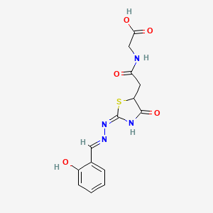 molecular formula C14H14N4O5S B2532037 2-(2-((E)-2-((E)-(2-hydroxybenzylidene)hydrazono)-4-oxothiazolidin-5-yl)acetamido)acetic acid CAS No. 622351-34-2