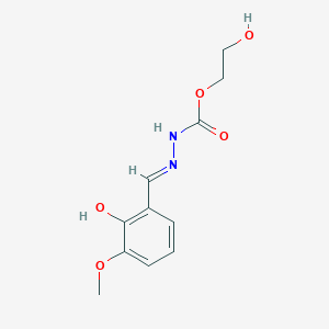 molecular formula C11H14N2O5 B2532042 2-[(1E)-({[(2-hydroxyethoxy)carbonyl]amino}imino)methyl]-6-methoxyphenol CAS No. 339016-13-6