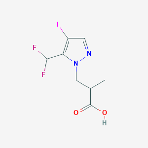molecular formula C8H9F2IN2O2 B2532058 3-[5-(Difluoromethyl)-4-iodopyrazol-1-yl]-2-methylpropanoic acid CAS No. 1946813-28-0