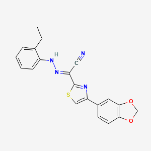 molecular formula C20H16N4O2S B2532068 (2E)-4-(1,3-benzodioxol-5-yl)-N-(2-ethylanilino)-1,3-thiazole-2-carboximidoyl cyanide CAS No. 477196-48-8