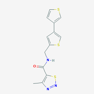 molecular formula C13H11N3OS3 B2532075 4-Methyl-N-[(4-thiophen-3-ylthiophen-2-yl)methyl]thiadiazole-5-carboxamide CAS No. 2379972-60-6
