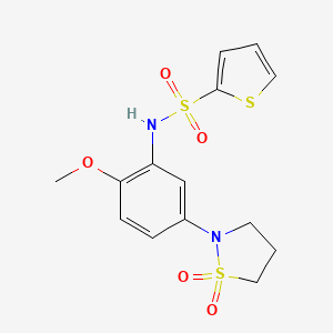 molecular formula C14H16N2O5S3 B2532088 N-(5-(1,1-dioxidoisothiazolidin-2-yl)-2-methoxyphenyl)thiophene-2-sulfonamide CAS No. 946343-21-1