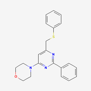 molecular formula C21H21N3OS B2532104 4-[2-Phenyl-6-(phenylsulfanylmethyl)pyrimidin-4-yl]morpholine CAS No. 303147-15-1