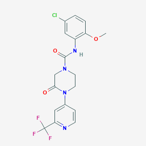 molecular formula C18H16ClF3N4O3 B2532132 N-(5-Chloro-2-methoxyphenyl)-3-oxo-4-[2-(trifluoromethyl)pyridin-4-yl]piperazine-1-carboxamide CAS No. 2380087-97-6