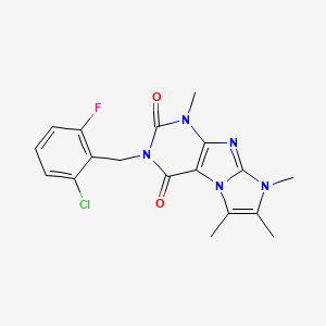 molecular formula C18H17ClFN5O2 B2532157 2-[(2-Chloro-6-fluorophenyl)methyl]-4,6,7,8-tetramethylpurino[7,8-a]imidazole-1,3-dione CAS No. 878721-84-7