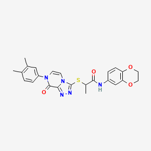 molecular formula C24H23N5O4S B2532167 N-(2,3-dihydro-1,4-benzodioxin-6-yl)-2-{[7-(3,4-dimethylphenyl)-8-oxo-7,8-dihydro[1,2,4]triazolo[4,3-a]pyrazin-3-yl]thio}propanamide CAS No. 1223972-71-1