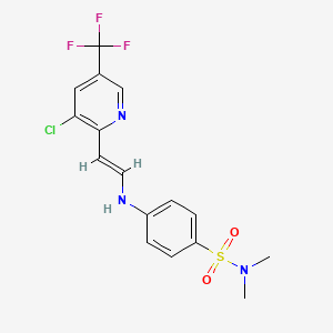 molecular formula C16H15ClF3N3O2S B2532187 4-({2-[3-chloro-5-(trifluoromethyl)-2-pyridinyl]vinyl}amino)-N,N-dimethylbenzenesulfonamide CAS No. 303997-75-3