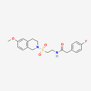 molecular formula C20H23FN2O4S B2532214 2-(4-氟苯基)-N-(2-((6-甲氧基-3,4-二氢异喹啉-2(1H)-基)磺酰基)乙基)乙酰胺 CAS No. 922119-78-6