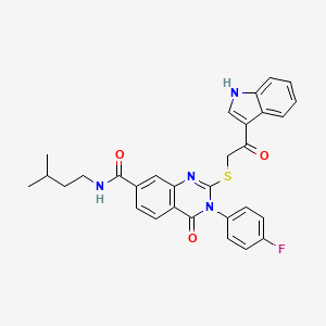 molecular formula C30H27FN4O3S B2532308 2-((2-(1H-indol-3-yl)-2-oxoethyl)thio)-3-(4-fluorophenyl)-N-isopentyl-4-oxo-3,4-dihydroquinazoline-7-carboxamide CAS No. 1113137-81-7