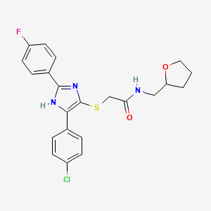 molecular formula C22H21ClFN3O2S B2532319 2-((5-(4-chlorophenyl)-2-(4-fluorophenyl)-1H-imidazol-4-yl)thio)-N-((tetrahydrofuran-2-yl)methyl)acetamide CAS No. 901232-82-4