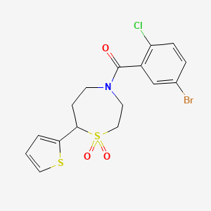 molecular formula C16H15BrClNO3S2 B2532323 (5-Bromo-2-chlorophenyl)(1,1-dioxido-7-(thiophen-2-yl)-1,4-thiazepan-4-yl)methanone CAS No. 2034513-97-6