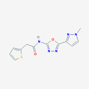 molecular formula C12H11N5O2S B2532328 N-(5-(1-methyl-1H-pyrazol-3-yl)-1,3,4-oxadiazol-2-yl)-2-(thiophen-2-yl)acetamide CAS No. 1208697-19-1