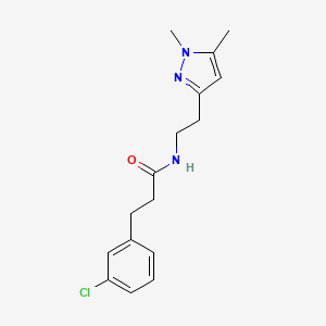 molecular formula C16H20ClN3O B2532329 3-(3-氯苯基)-N-(2-(1,5-二甲基-1H-吡唑-3-基)乙基)丙酰胺 CAS No. 2034586-75-7