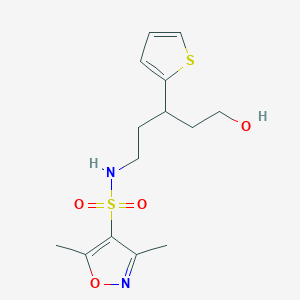 molecular formula C14H20N2O4S2 B2532334 N-(5-hydroxy-3-(thiophen-2-yl)pentyl)-3,5-dimethylisoxazole-4-sulfonamide CAS No. 2034480-78-7