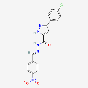 molecular formula C17H12ClN5O3 B2532346 3-(4-chlorophenyl)-N'-(4-nitrobenzylidene)-1H-pyrazole-5-carbohydrazide CAS No. 1285496-67-4