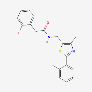 molecular formula C20H19FN2OS B2532352 2-(2-fluorophenyl)-N-((4-methyl-2-(o-tolyl)thiazol-5-yl)methyl)acetamide CAS No. 1448133-12-7