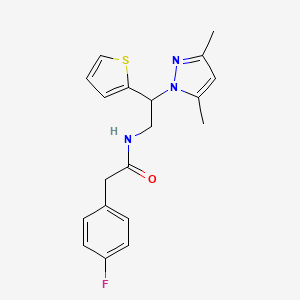 molecular formula C19H20FN3OS B2532360 N-(2-(3,5-dimethyl-1H-pyrazol-1-yl)-2-(thiophen-2-yl)ethyl)-2-(4-fluorophenyl)acetamide CAS No. 2034564-02-6