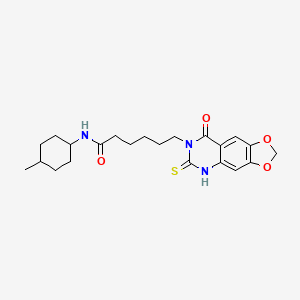 molecular formula C22H29N3O4S B2532361 N-(4-甲基环己基)-6-(8-氧代-6-硫代亚甲基-5H-[1,3]二氧杂环[4,5-g]喹唑啉-7-基)己酰胺 CAS No. 688053-96-5