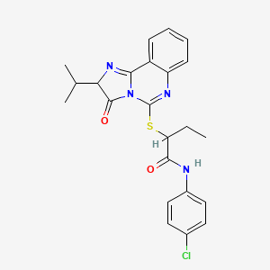 molecular formula C23H23ClN4O2S B2532374 N-(4-chlorophenyl)-2-((2-isopropyl-3-oxo-2,3-dihydroimidazo[1,2-c]quinazolin-5-yl)thio)butanamide CAS No. 1189977-19-2