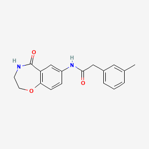 molecular formula C18H18N2O3 B2532376 N-(5-oxo-2,3,4,5-tetrahydrobenzo[f][1,4]oxazepin-7-yl)-2-(m-tolyl)acetamide CAS No. 922027-01-8