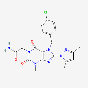 molecular formula C20H20ClN7O3 B2532381 2-(7-(4-chlorobenzyl)-8-(3,5-dimethyl-1H-pyrazol-1-yl)-3-methyl-2,6-dioxo-2,3,6,7-tetrahydro-1H-purin-1-yl)acetamide CAS No. 1013971-39-5