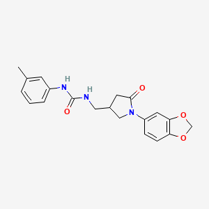 molecular formula C20H21N3O4 B2532389 1-((1-(Benzo[d][1,3]dioxol-5-yl)-5-oxopyrrolidin-3-yl)methyl)-3-(m-tolyl)urea CAS No. 954660-73-2