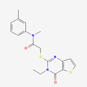 molecular formula C18H19N3O2S2 B2532500 2-[(3-ethyl-4-oxo-3,4-dihydrothieno[3,2-d]pyrimidin-2-yl)sulfanyl]-N-methyl-N-(3-methylphenyl)acetamide CAS No. 1252891-05-6