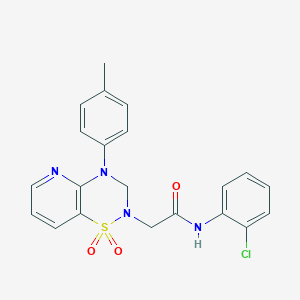 molecular formula C21H19ClN4O3S B2532516 N-(2-chlorophenyl)-2-(1,1-dioxido-4-(p-tolyl)-3,4-dihydro-2H-pyrido[2,3-e][1,2,4]thiadiazin-2-yl)acetamide CAS No. 1251545-72-8